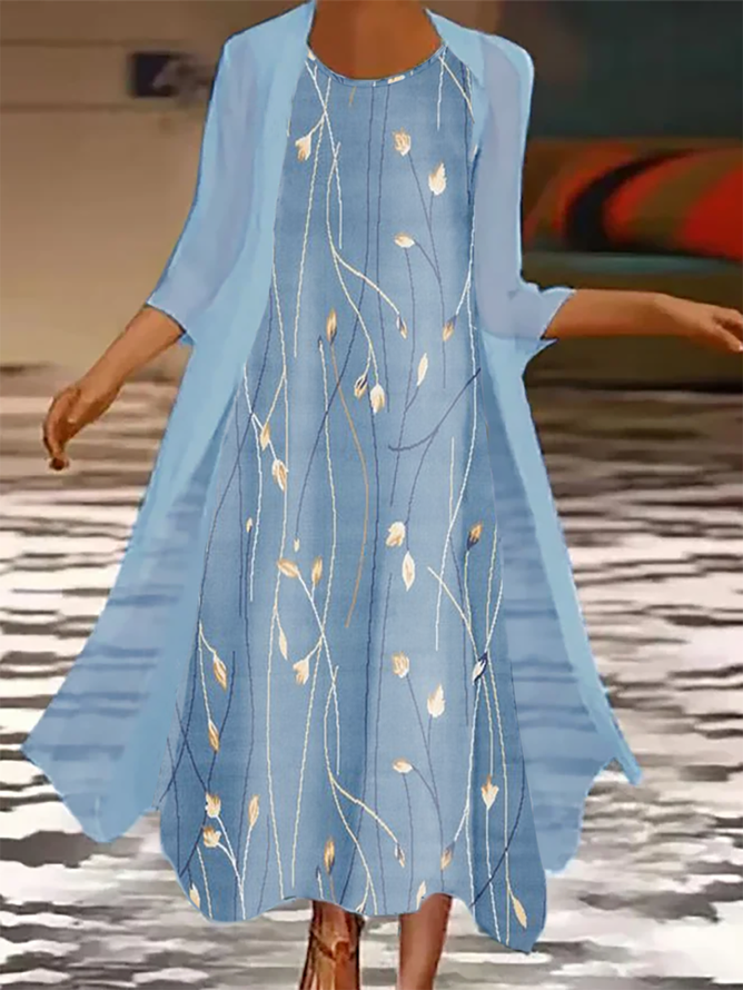 Damen Gestreift Zweiteiliges Set Täglich Dreiviertelärmel Lässig Frühling/Herbst Mantel mit Rock Matching Set