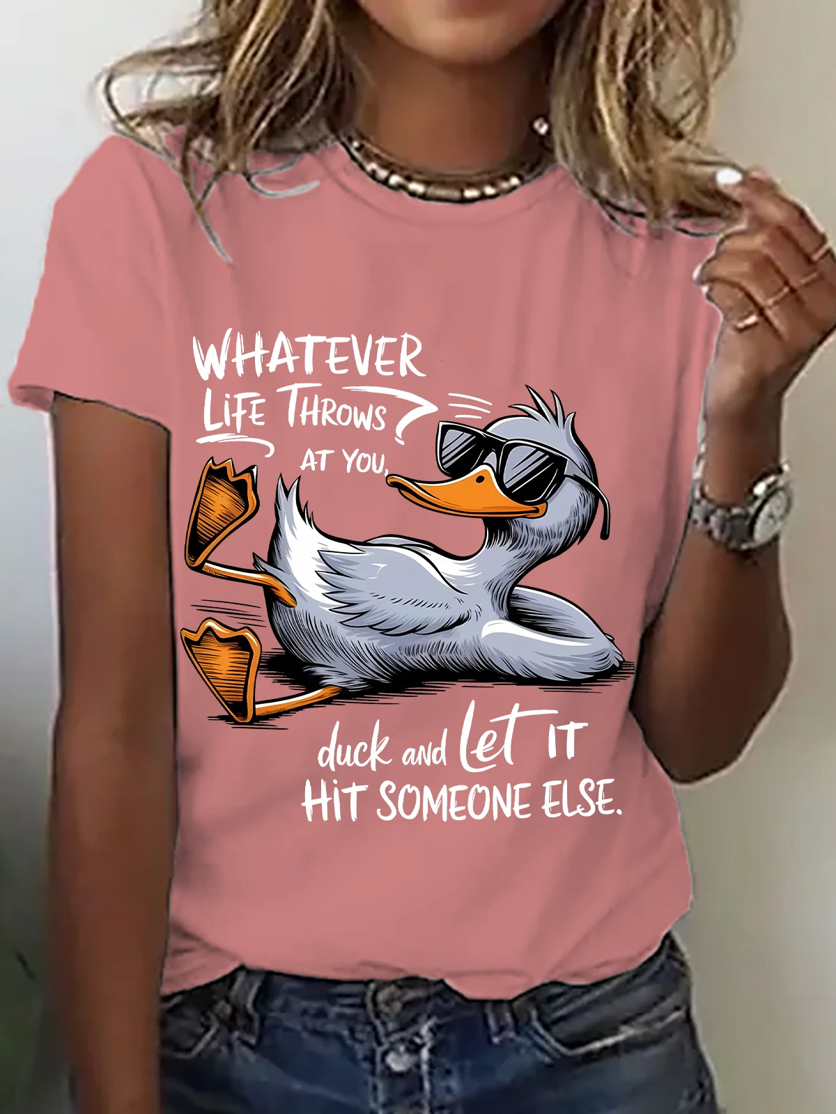 Lässig Textbriefe Rundhals Kurzarm T-Shirt