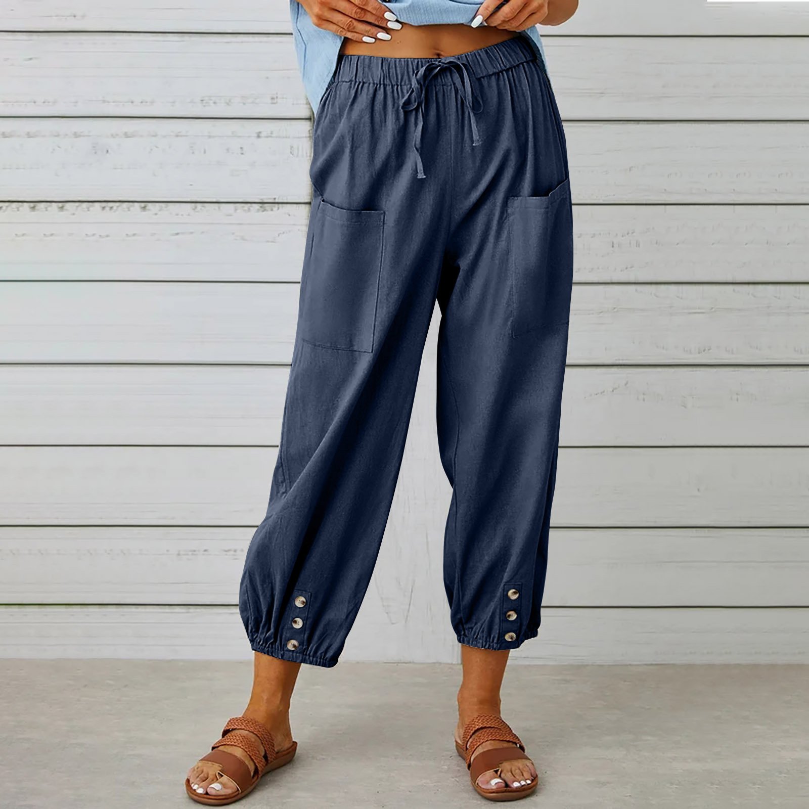 Damen Unifarben Knöchelhose Elastische Taille Hose Lässig Frühling/Herbst Hose