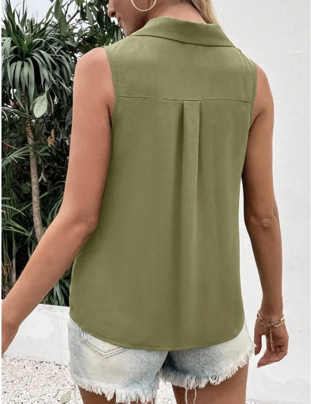 Lässig Stehkragen Unifarben Tanktop Oberteile Schnalle