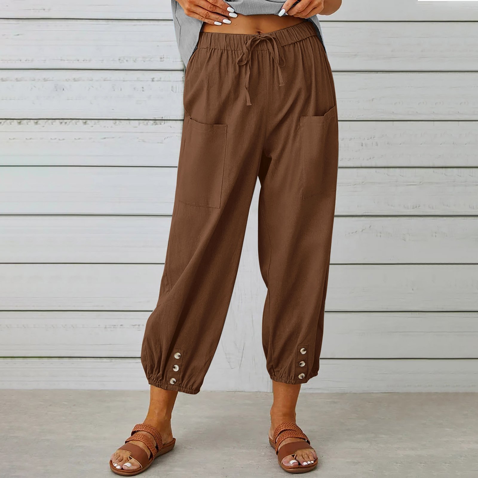 Damen Unifarben Knöchelhose Elastische Taille Hose Lässig Frühling/Herbst Hose
