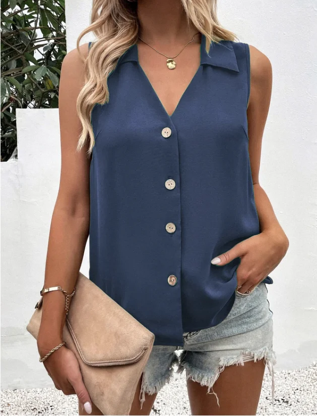 Lässig Stehkragen Unifarben Tanktop Oberteile Schnalle