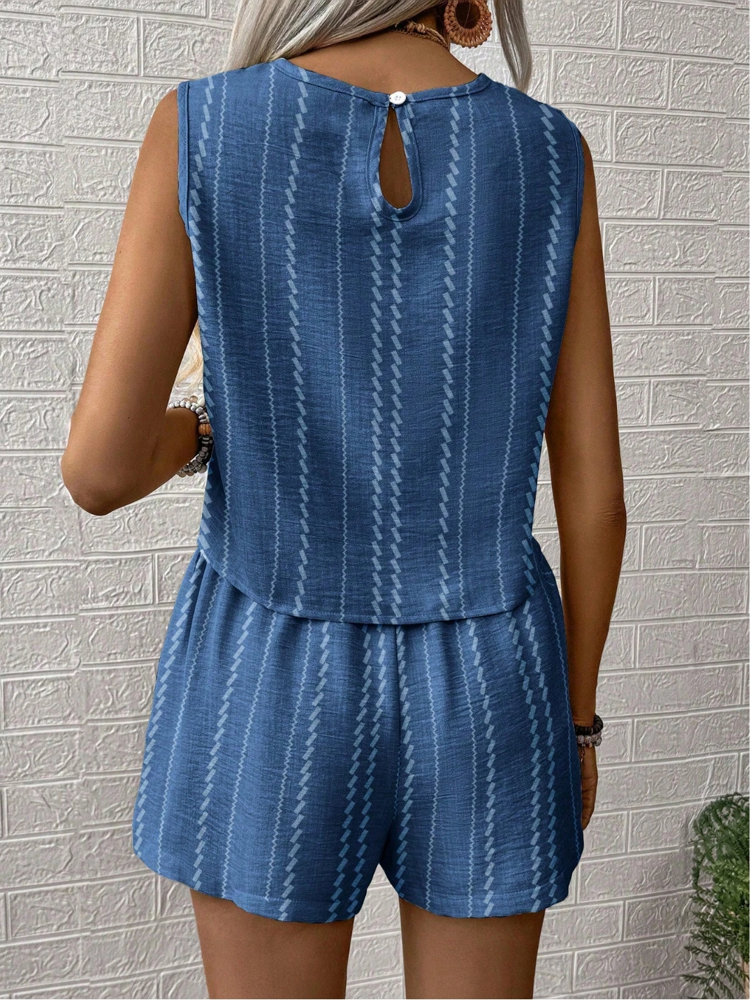 Damen Gestreift Zweiteiliges Set Täglich Ärmellos Retro Sommer Mehrteiliges Set Matching Set