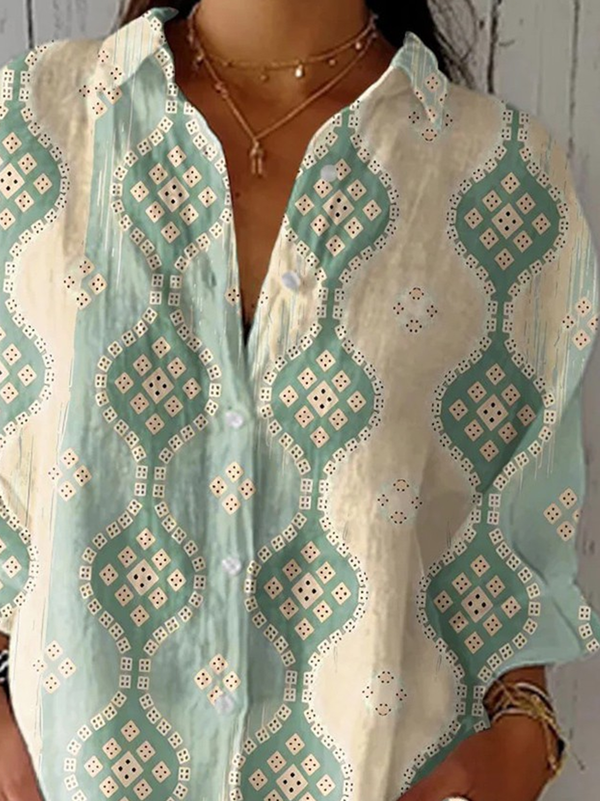 Hemdkragen Langarm Geometrisch Regelmäßig Mikroelastizität Regelmäßige Passform Bluse für Damen