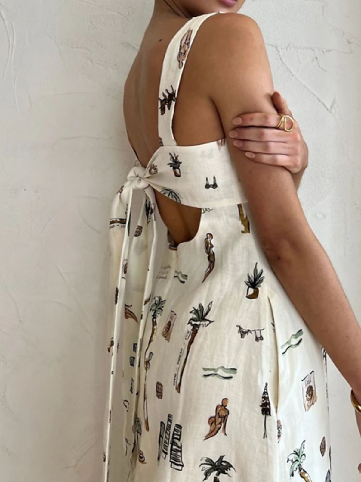 Damen Malerei Sommer Kleid Spaghettiträger Gallus Tanktop A-Linien-Kleid
