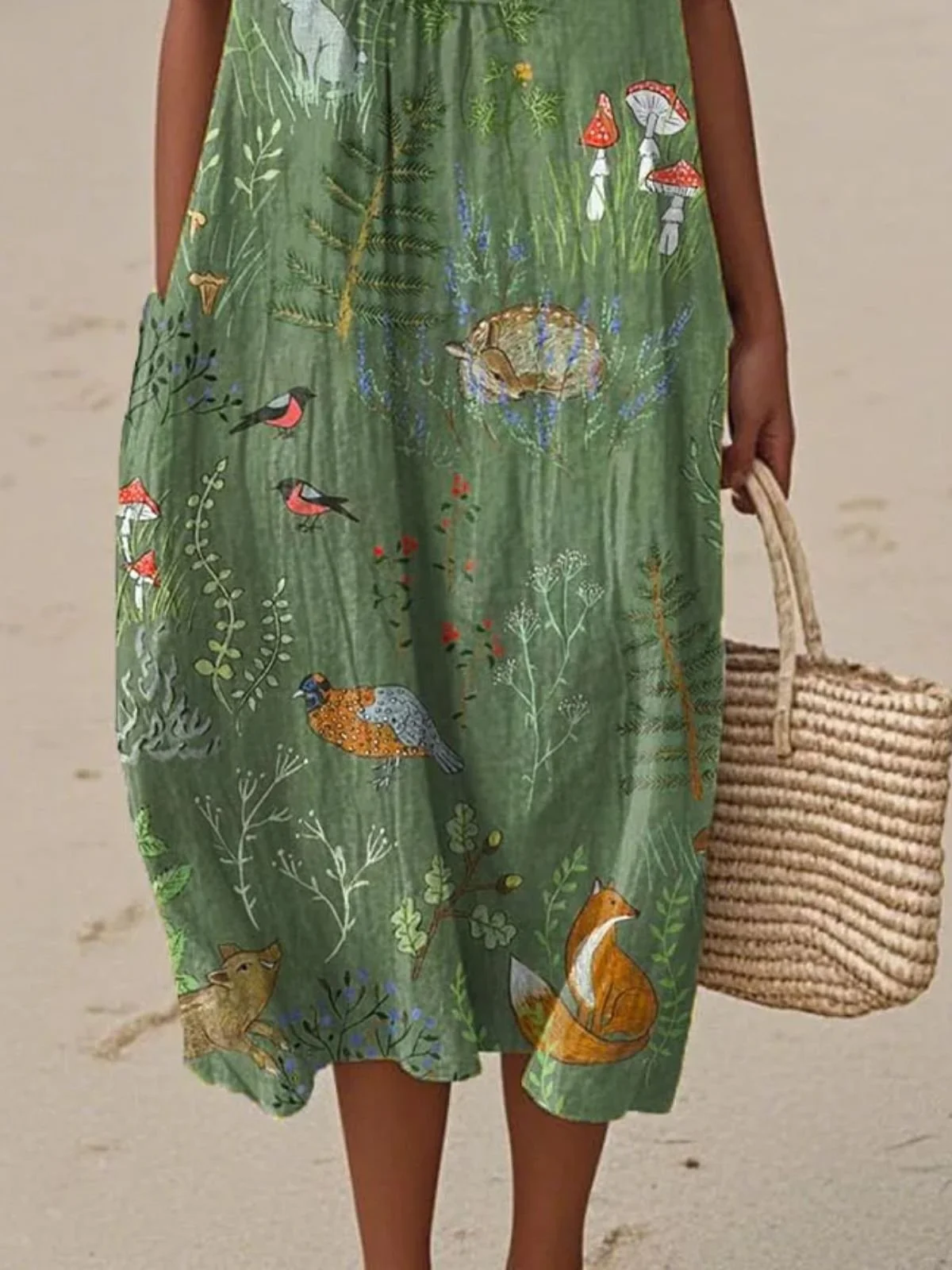 Damen Malerei Sommer Kleid Rundhals Ärmellos A-Linien-Kleid