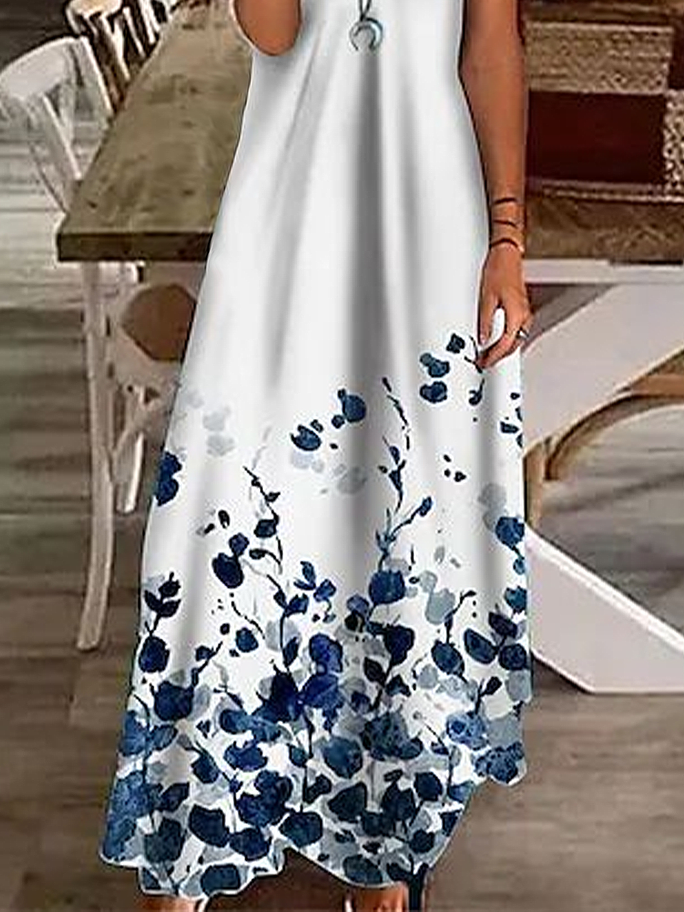 Damen Geblümt Sommer Print Kleid V-Ausschnitt Kurzarm X-Linie Kleid