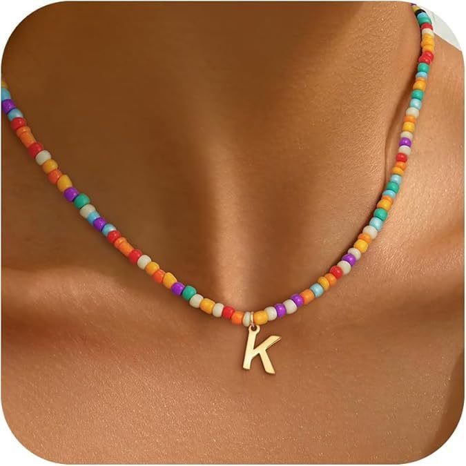 Bohemien Stil Buchstabe Pendant Dopamin Handgemachte Reis Korn Korn Korn Halskette