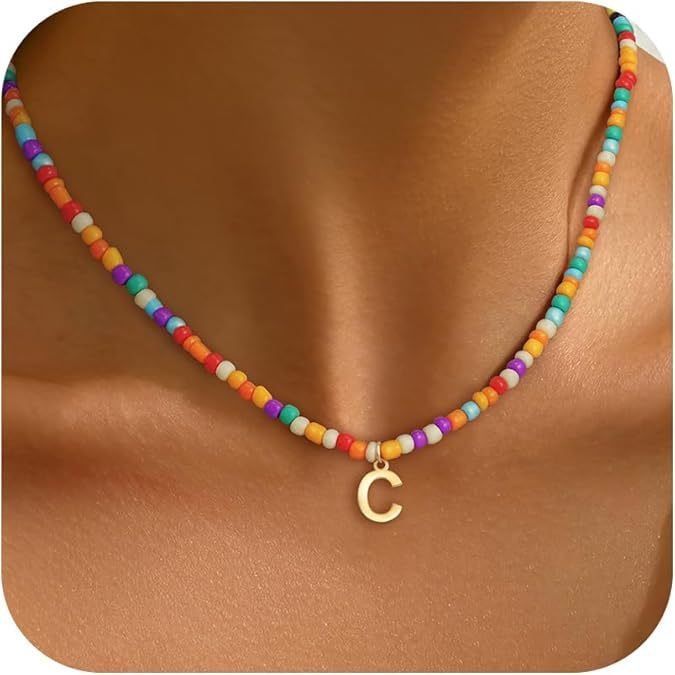 Bohemien Stil Buchstabe Pendant Dopamin Handgemachte Reis Korn Korn Korn Halskette