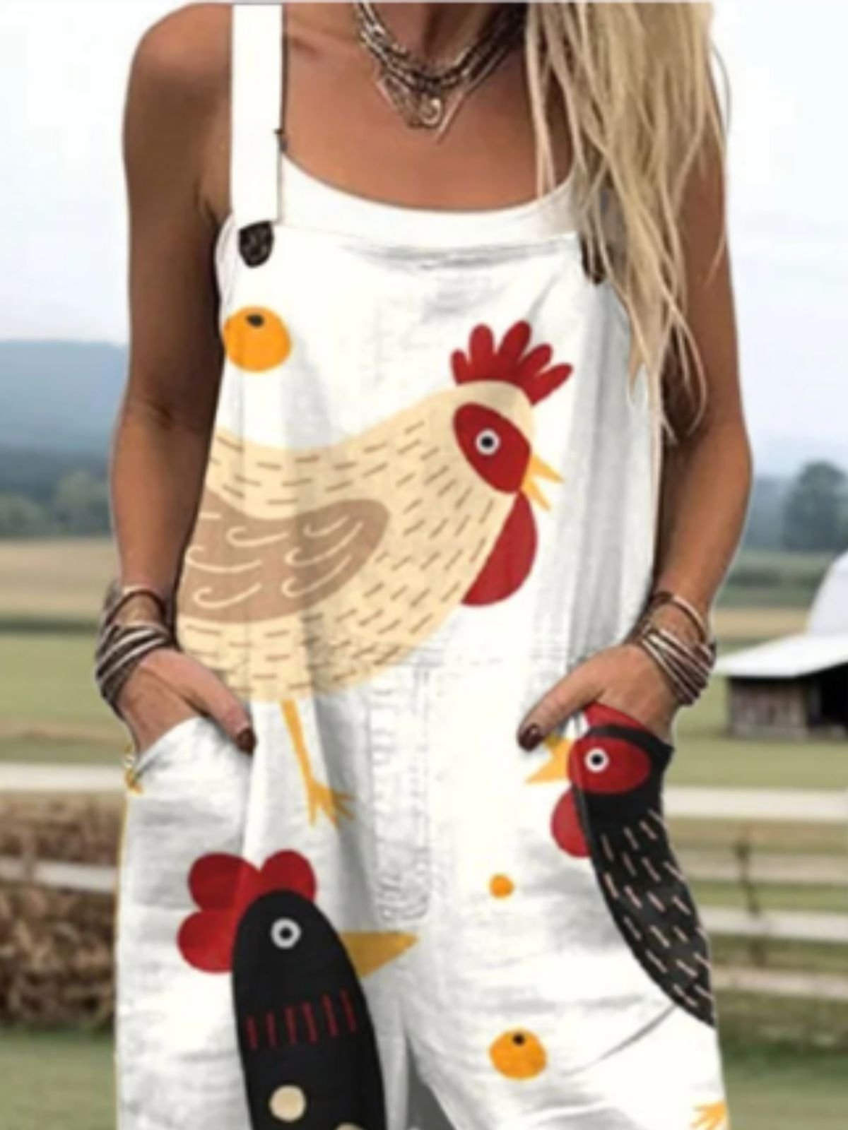 Damen Tier Karree-Ausschnitt Gallus Lässig Sommer Baumwolle Leinen Jumpsuit