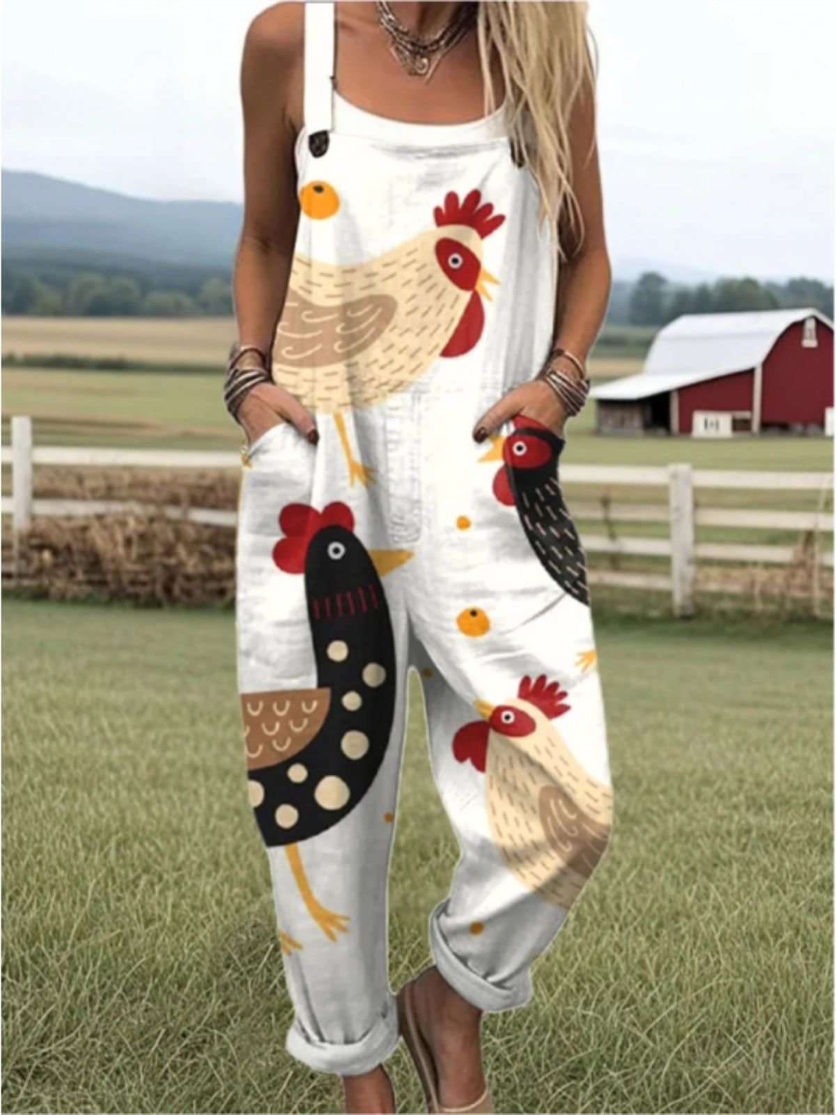 Damen Tier Karree-Ausschnitt Gallus Lässig Sommer Baumwolle Leinen Jumpsuit