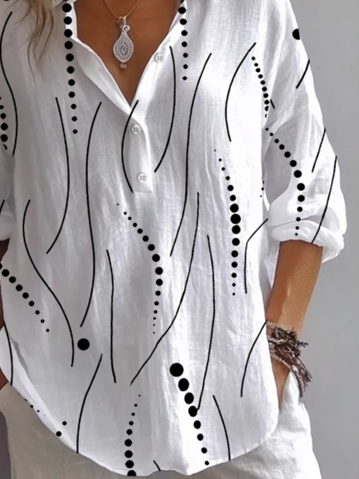 Hemdkragen Langarm Gestreift Print Regelmäßig Weit Knopfhemd Bluse für Damen