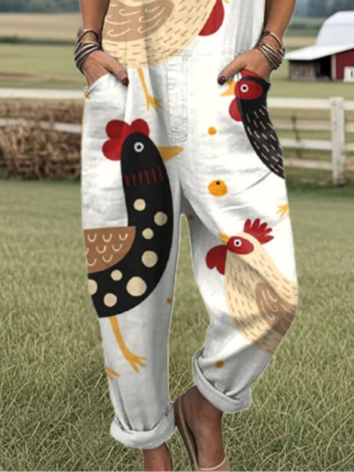 Damen Tier Karree-Ausschnitt Gallus Lässig Sommer Baumwolle Leinen Jumpsuit