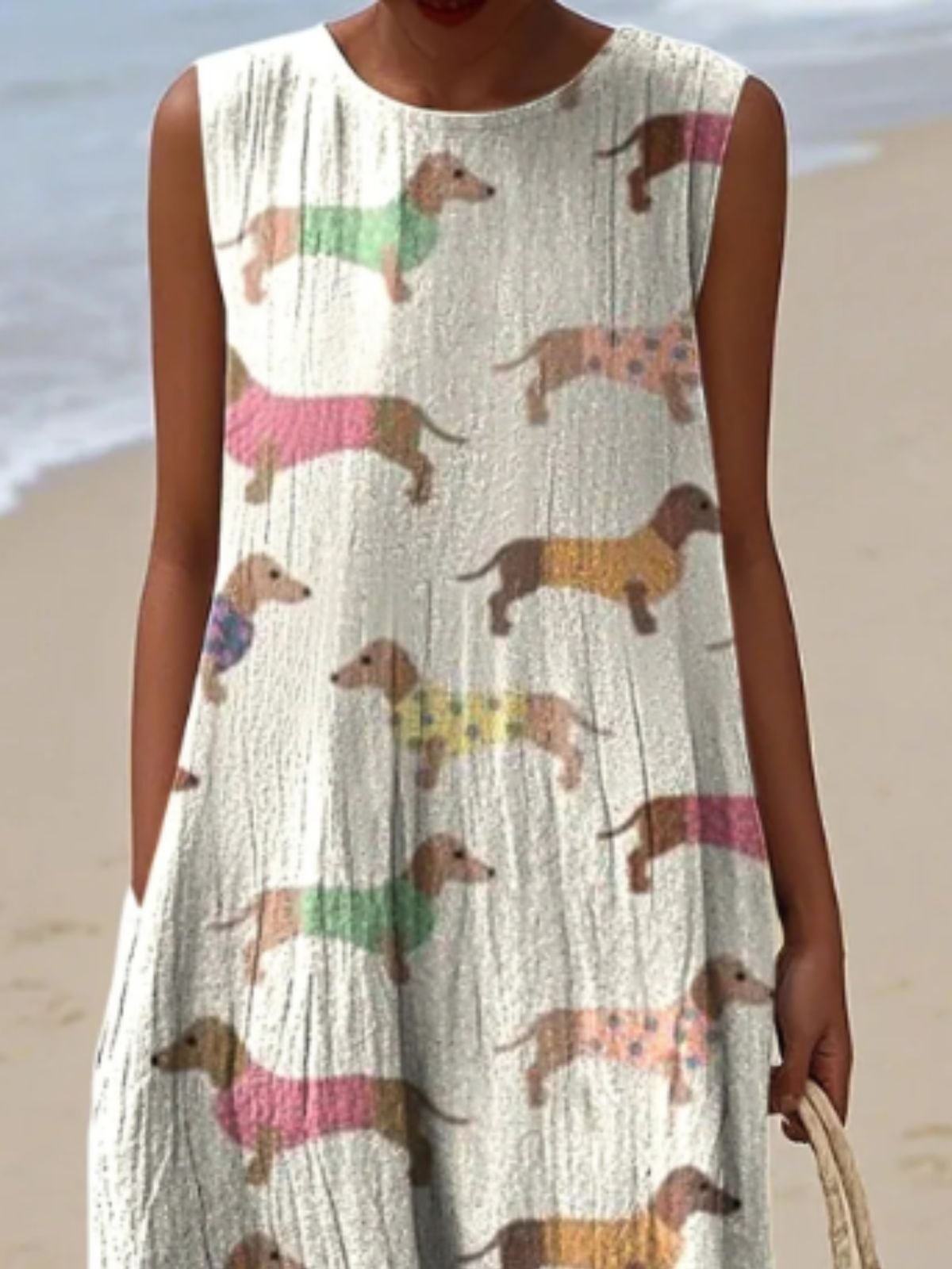 Damen Malerei Sommer Kleid Rundhals Ärmellos A-Linien-Kleid