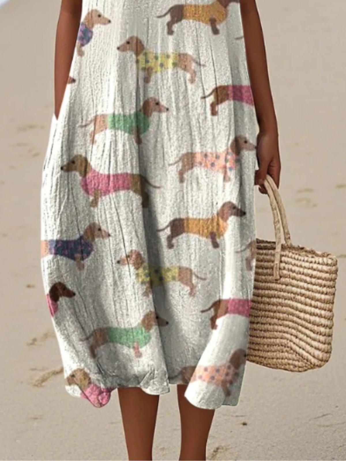 Damen Malerei Sommer Kleid Rundhals Ärmellos A-Linien-Kleid