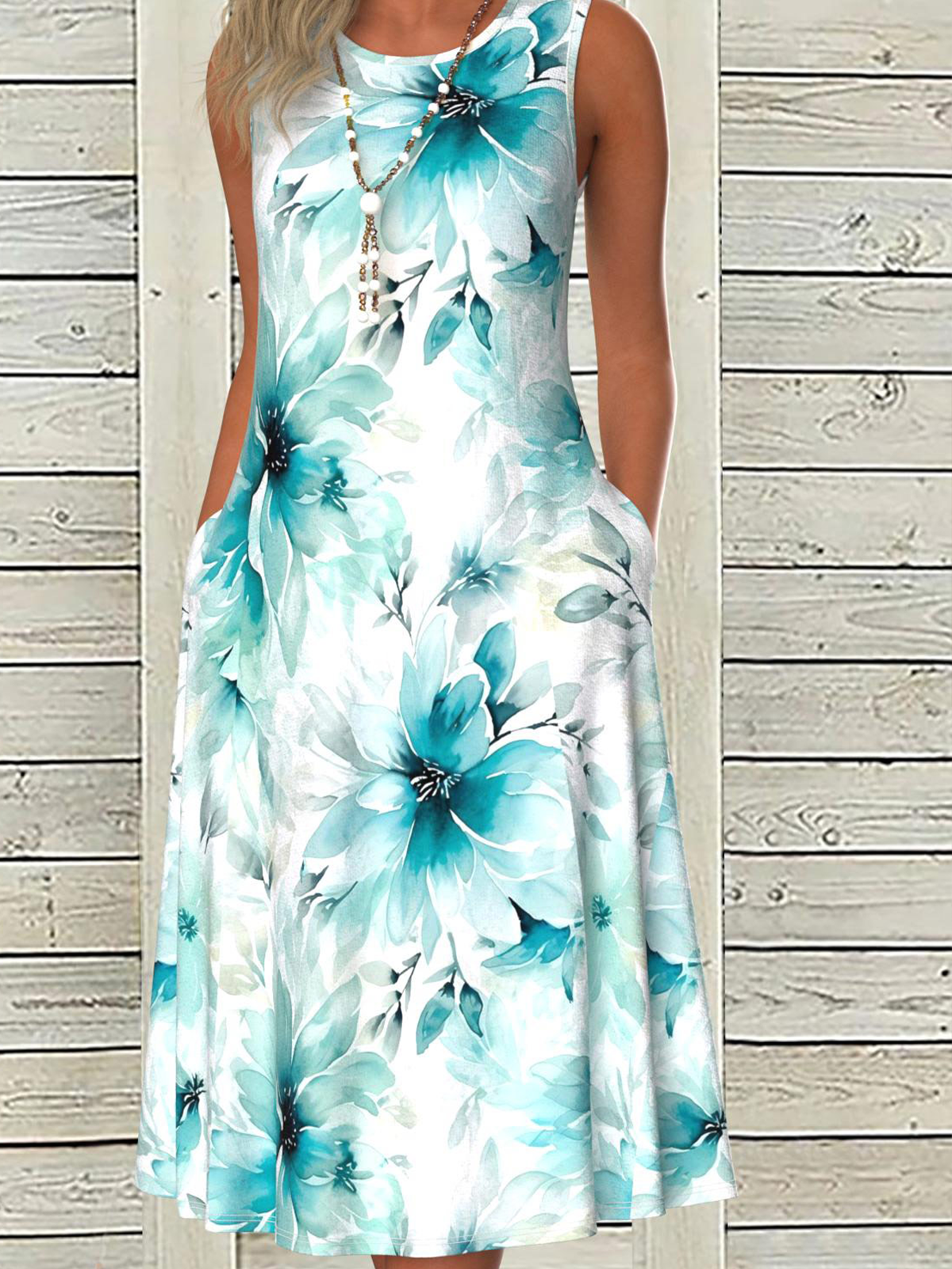 Damen Geblümt Sommer Kleid V-Ausschnitt Kurzarm A-Linien-Kleid