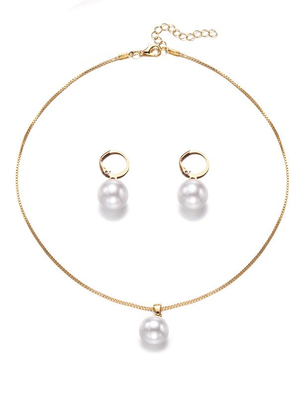 Schmuck Fashion Perle Pendant Legierung Licht Luxuriös Perle Ohrringe Ohrringe Halskette Set Zweiteiliges Halskette