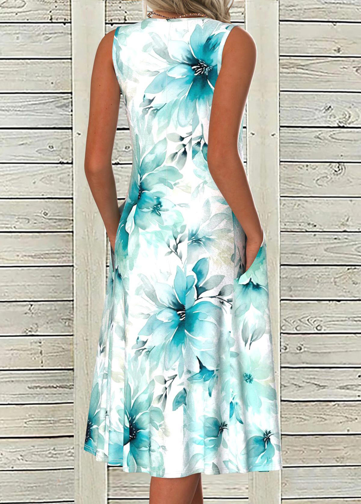 Damen Geblümt Sommer Kleid V-Ausschnitt Kurzarm A-Linien-Kleid