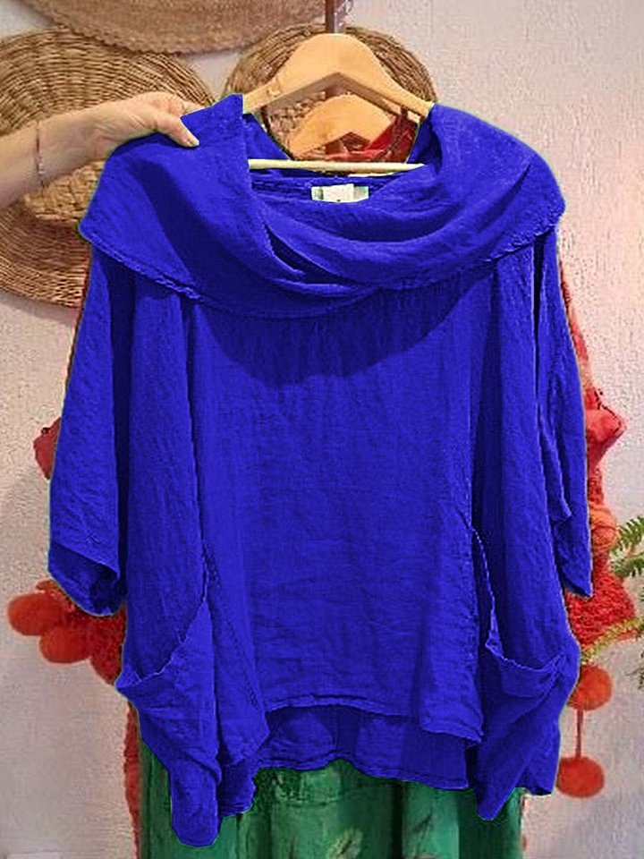 Schalkragen Halbarm Unifarben Regelmäßig Mikroelastizität Weit Bluse für Damen