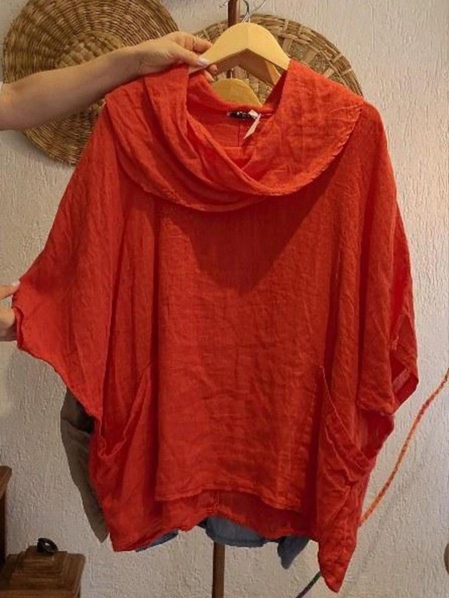 Schalkragen Halbarm Unifarben Regelmäßig Mikroelastizität Weit Bluse für Damen