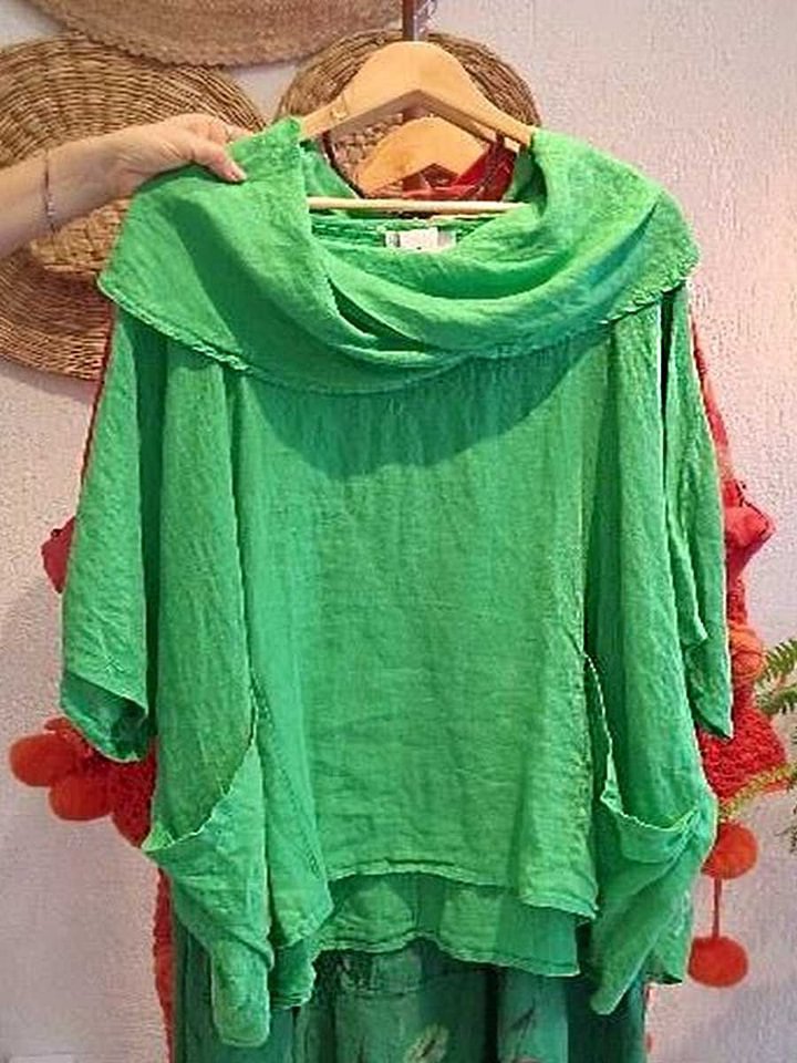 Schalkragen Halbarm Unifarben Regelmäßig Mikroelastizität Weit Bluse für Damen