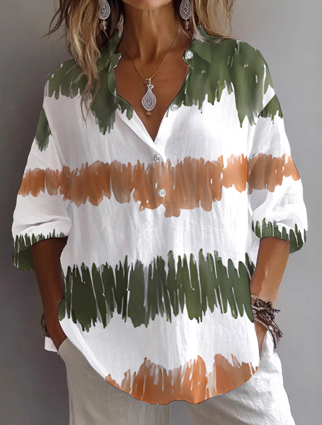 Hemdkragen Langarm Abstrakt Print Regelmäßig Weit Bluse für Damen
