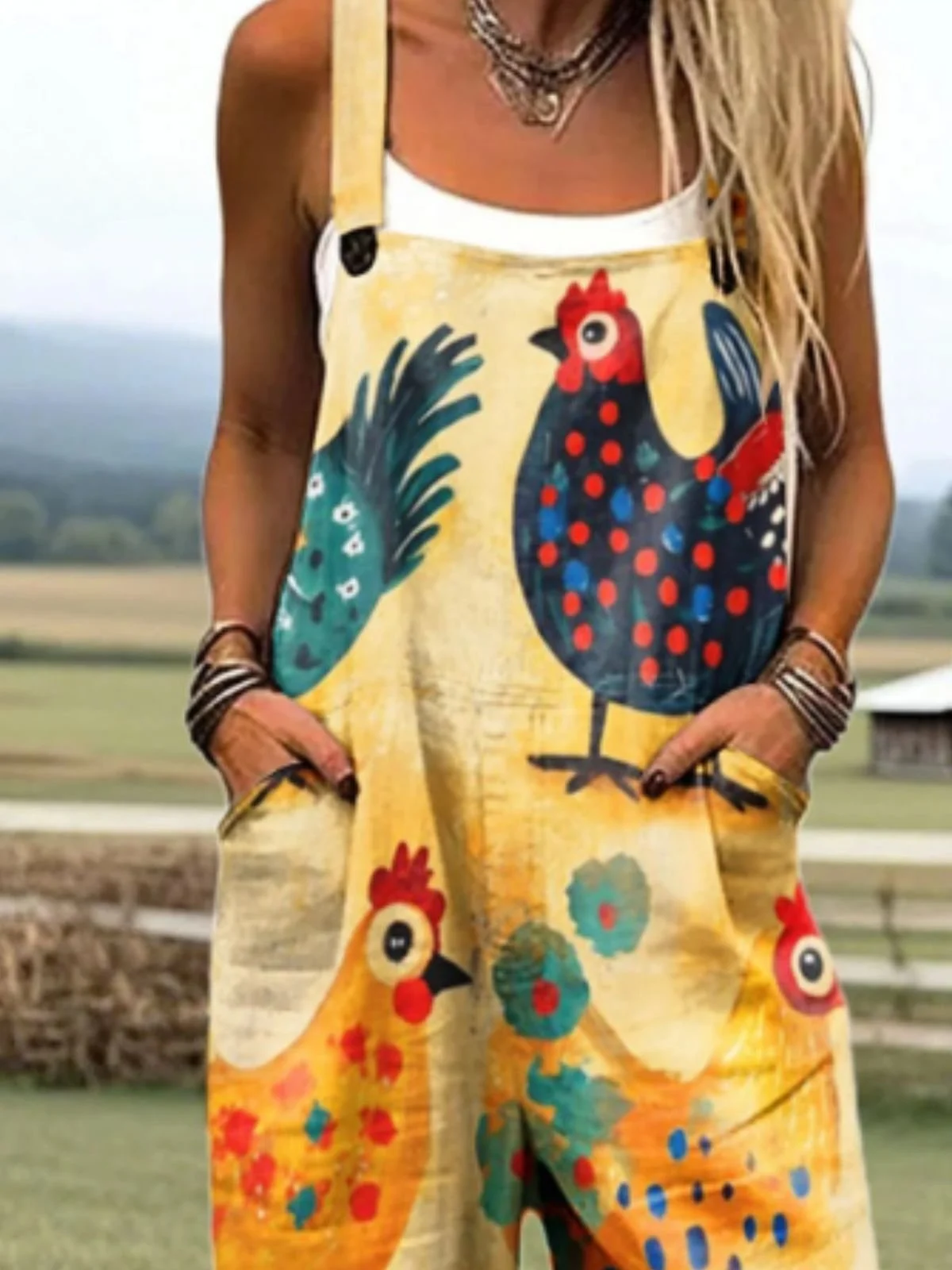 Damen Tier Karree-Ausschnitt Gallus Lässig Sommer Baumwolle Leinen Jumpsuit