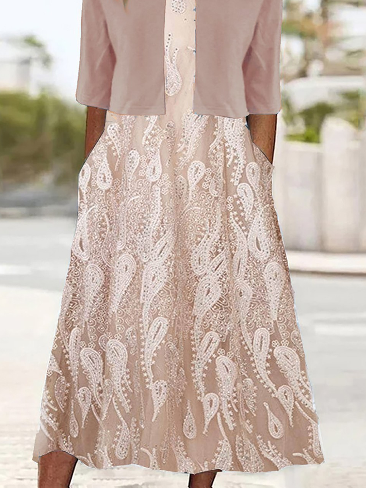 Damen Geblümt Sommer Kleid Rundhals Kurzarm A-Linien-Kleid