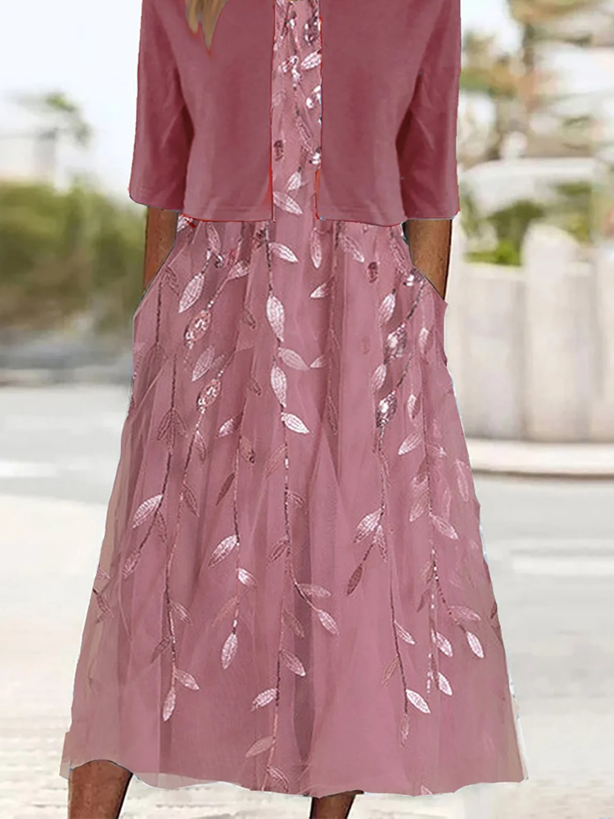 Damen Gestreift Sommer Kleid Rundhals Kurzarm A-Linien-Kleid