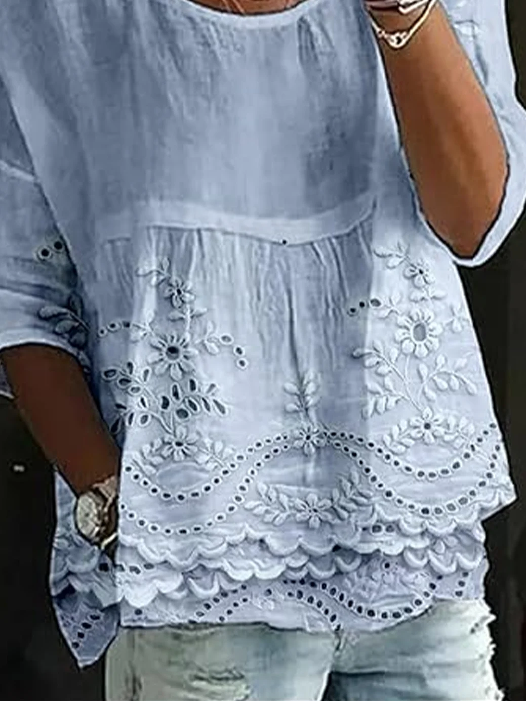 Rundhals Halbarm Geblümt Print Regelmäßig Mikroelastizität Regelmäßige Passform Bluse für Damen
