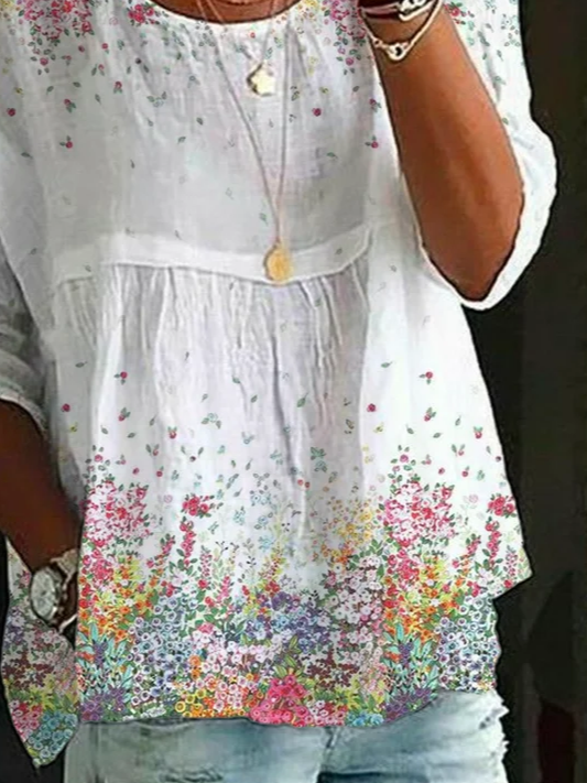 Rundhals Halbarm Geblümt Print Regelmäßig Mikroelastizität Regelmäßige Passform Bluse für Damen
