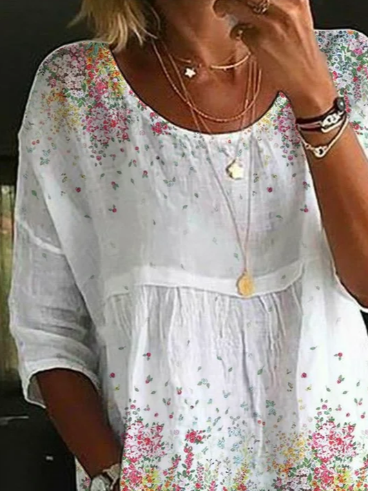 Rundhals Halbarm Geblümt Print Regelmäßig Mikroelastizität Regelmäßige Passform Bluse für Damen