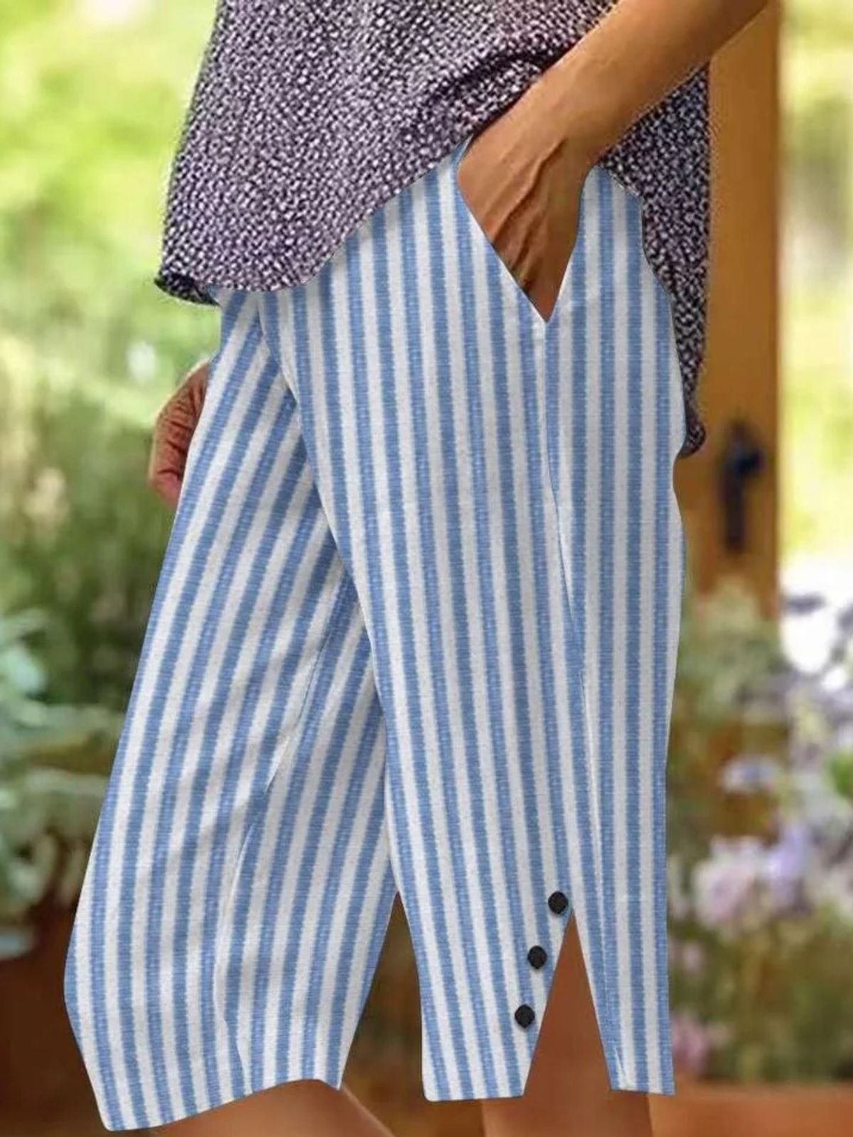 Damen Gestreift Fünfte Hose Hose Lässig Sommer Hose