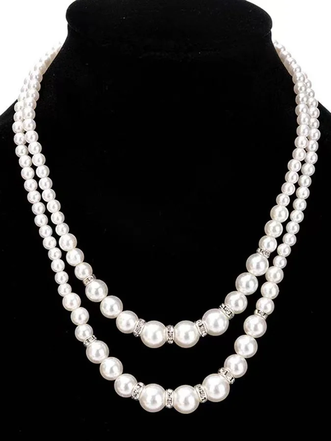 Fashion Nachgemachte Perle Perlen Halskette Temperament Diamant Doppelschicht Perle Pullover Lang Kette Halskette