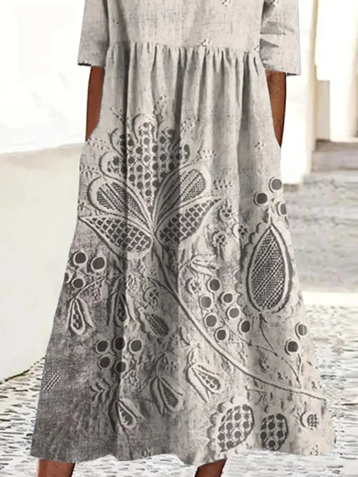 Damen Geblümt Sommer Kleid Rundhals Kurzarm A-Linien-Kleid