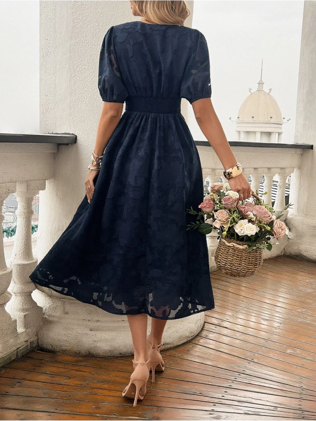 Damen Geblümt Sommer Kleid V-Ausschnitt Kurzarm A-Linien-Kleid