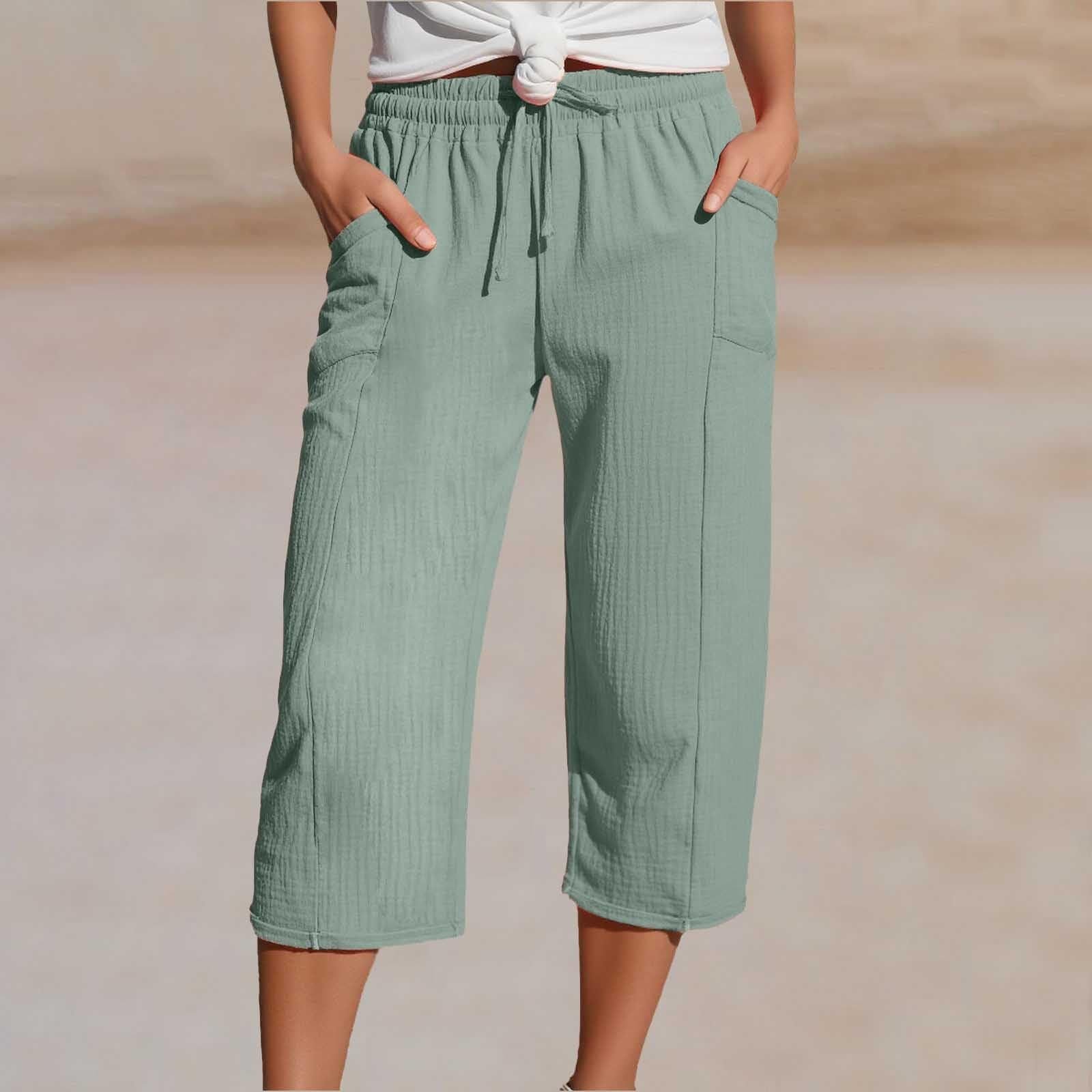 Damen Unifarben Caprihosen Hose Lässig Sommer Hose