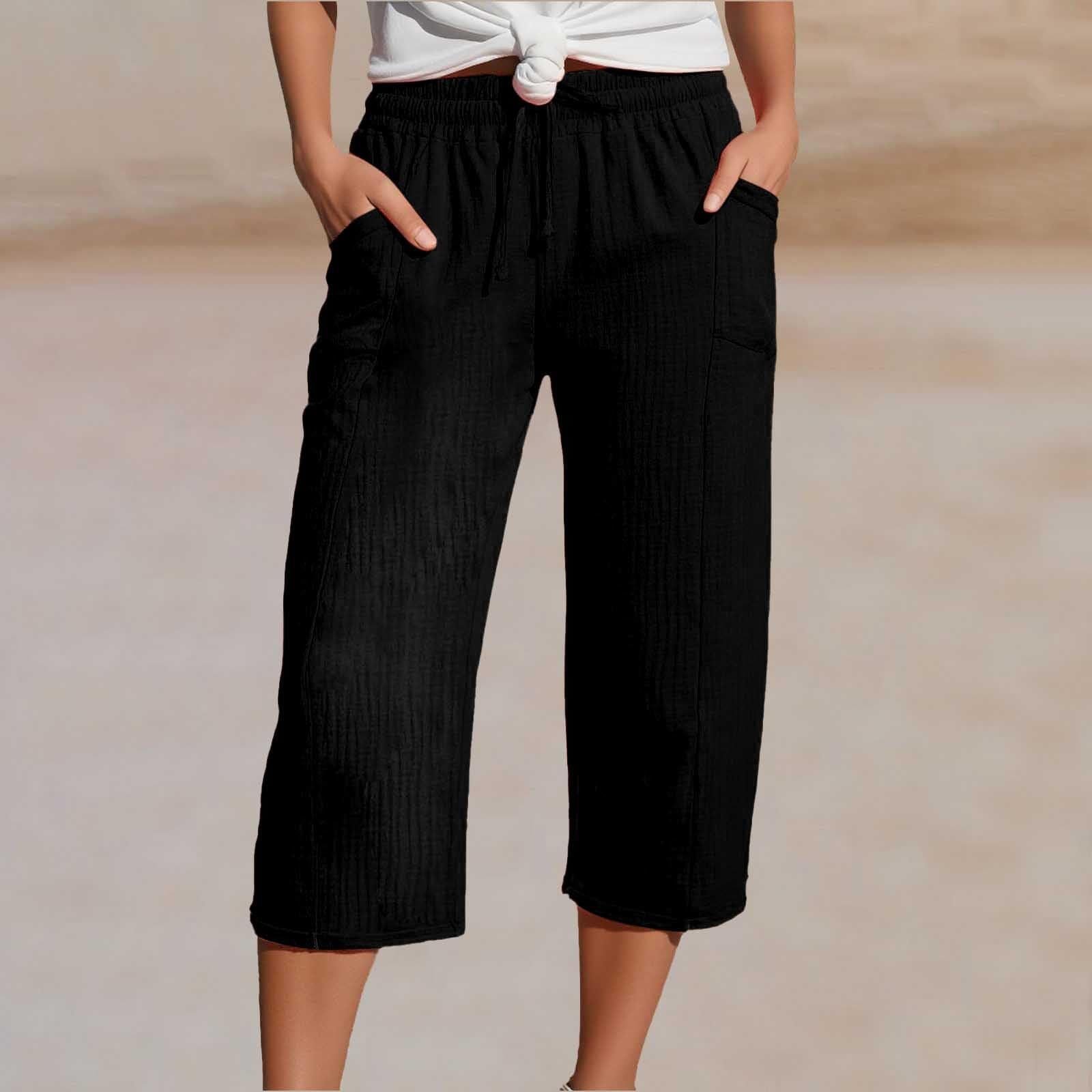 Damen Unifarben Caprihosen Hose Lässig Sommer Hose