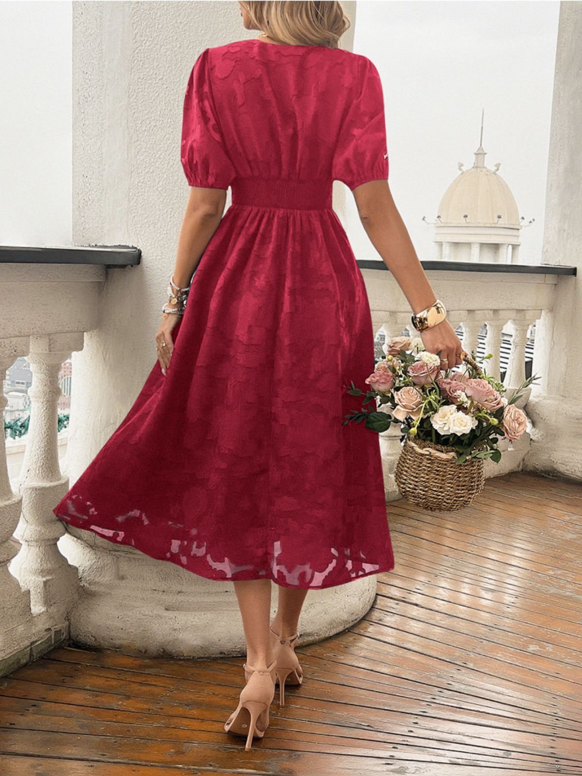Damen Geblümt Sommer Kleid V-Ausschnitt Kurzarm A-Linien-Kleid