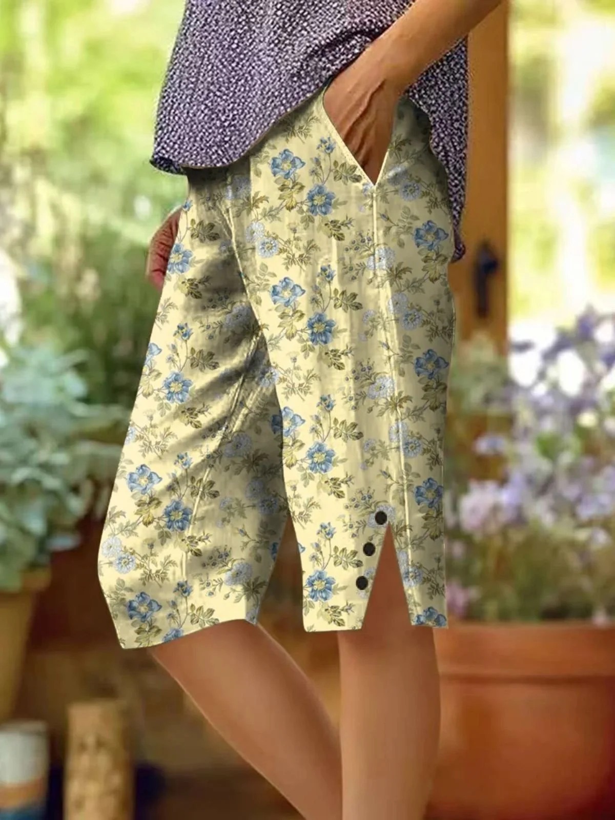 Damen Geblümt Fünfte Hose Hose Lässig Sommer Hose