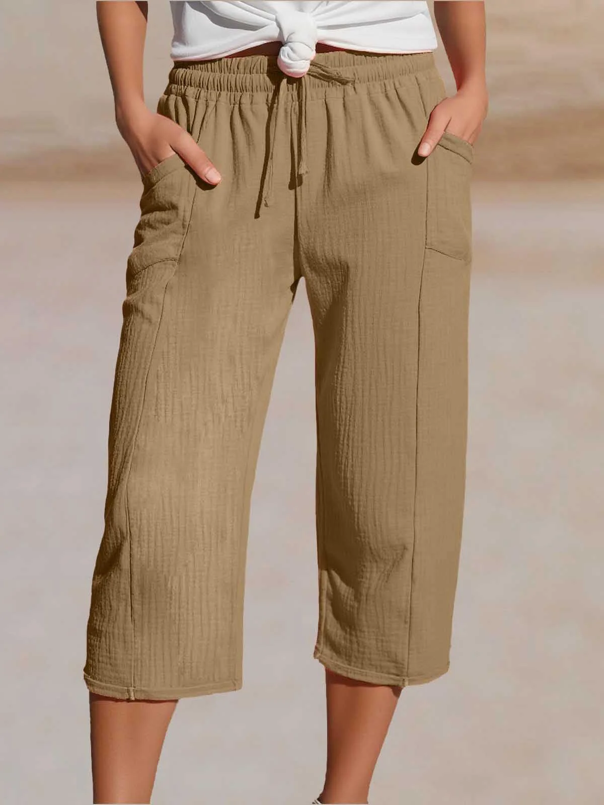 Damen Unifarben Caprihosen Hose Lässig Sommer Hose