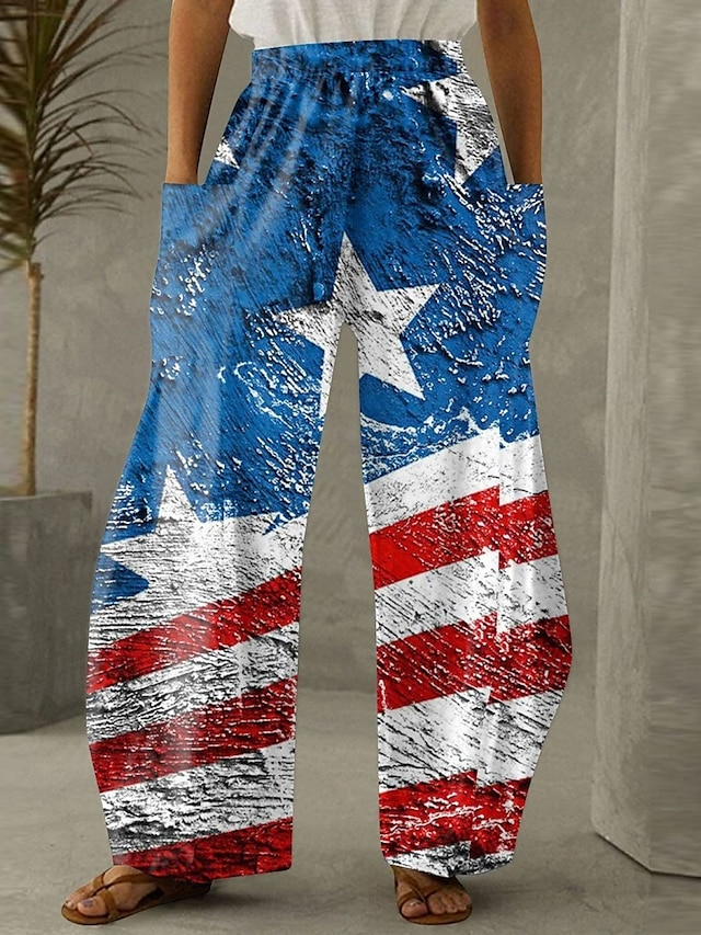 Damen Amerika-Flagge Lang Hose Lässig Frühling/Herbst Hose
