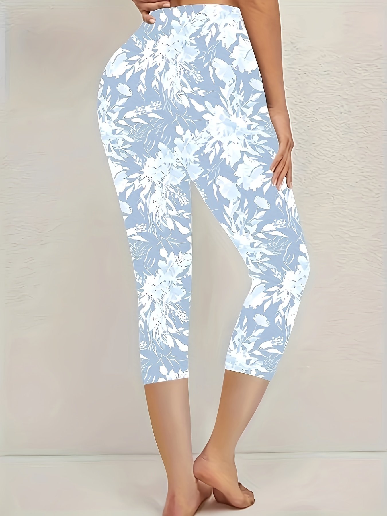Lässig Geblümt Caprihosen Elastische Taille Print Hose