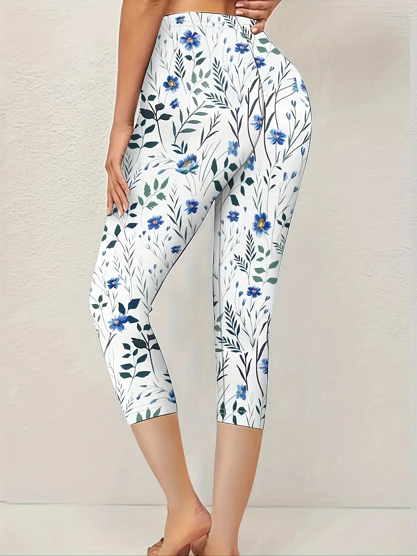 Lässig Geblümt Caprihosen Elastische Taille Print Hose