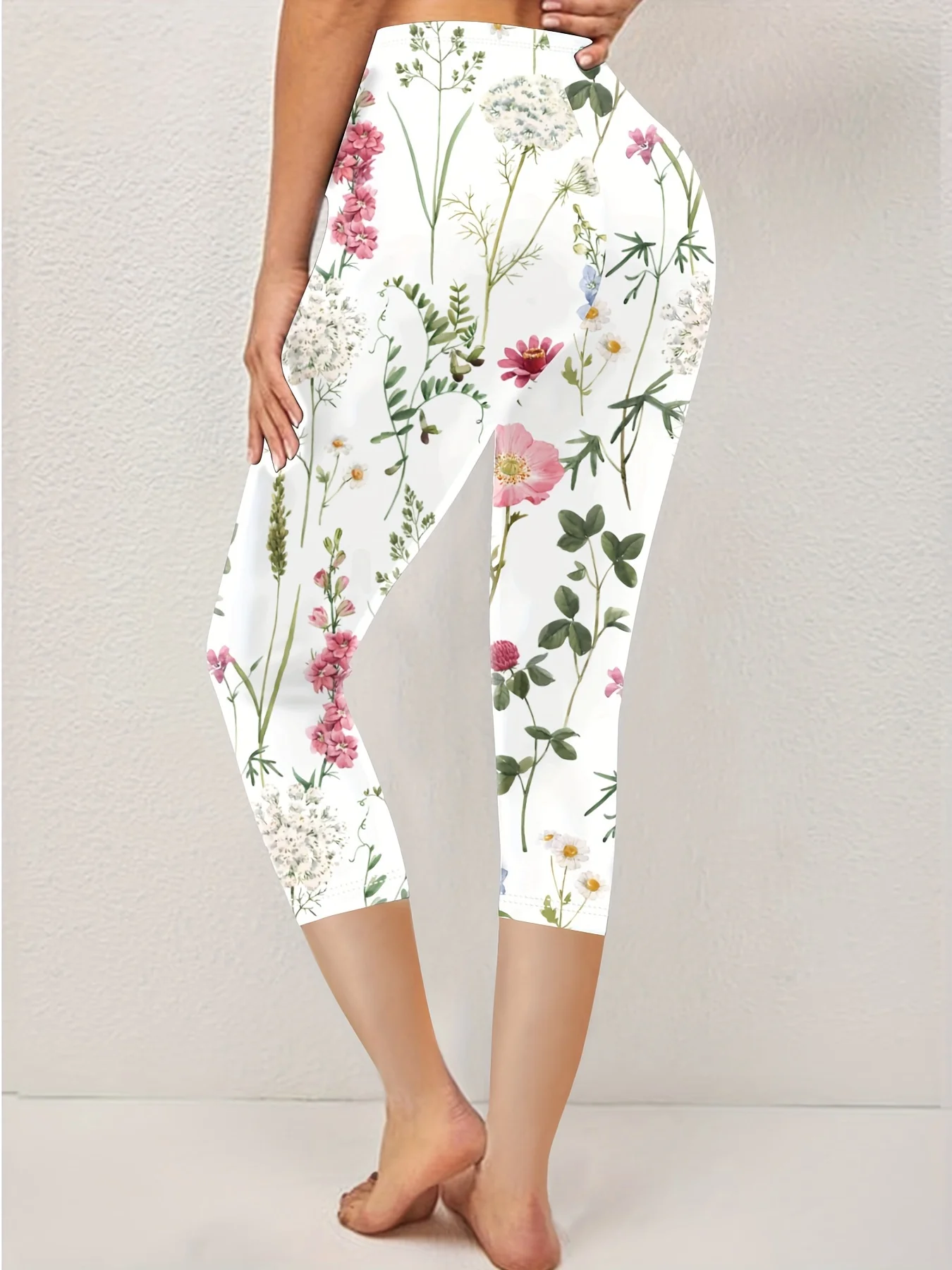 Lässig Geblümt Caprihosen Elastische Taille Print Hose