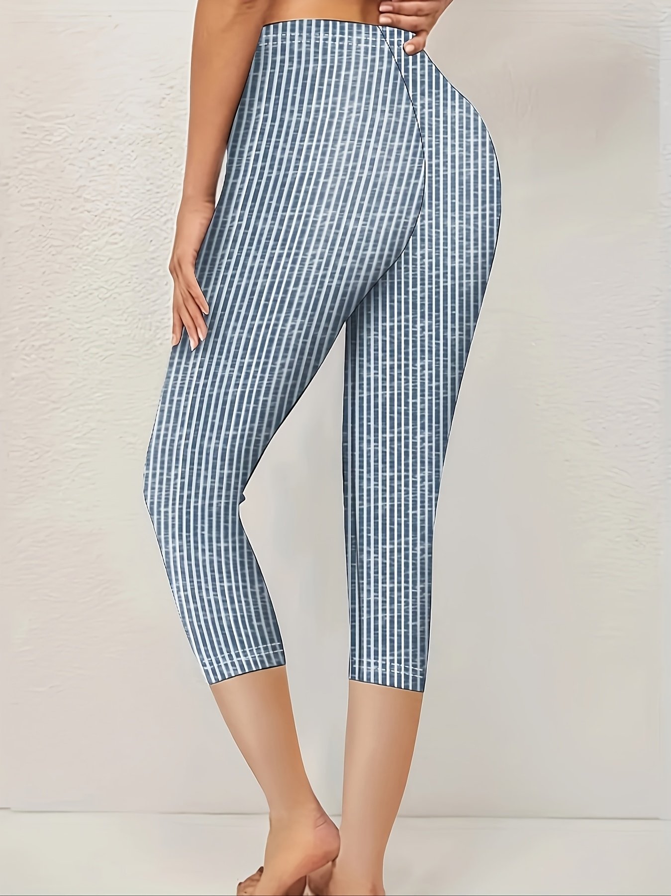 Damen Gestreift Caprihosen Elastische Taille Hose Lässig Sommer Hose