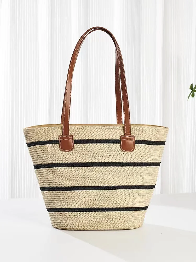 Neu Stroh Tasche Damen Sommer Handtasche Strand Handtasche GROSSE KAPAZITÄT Gewebe Umhängetasche hochwertig Eimer Tasche