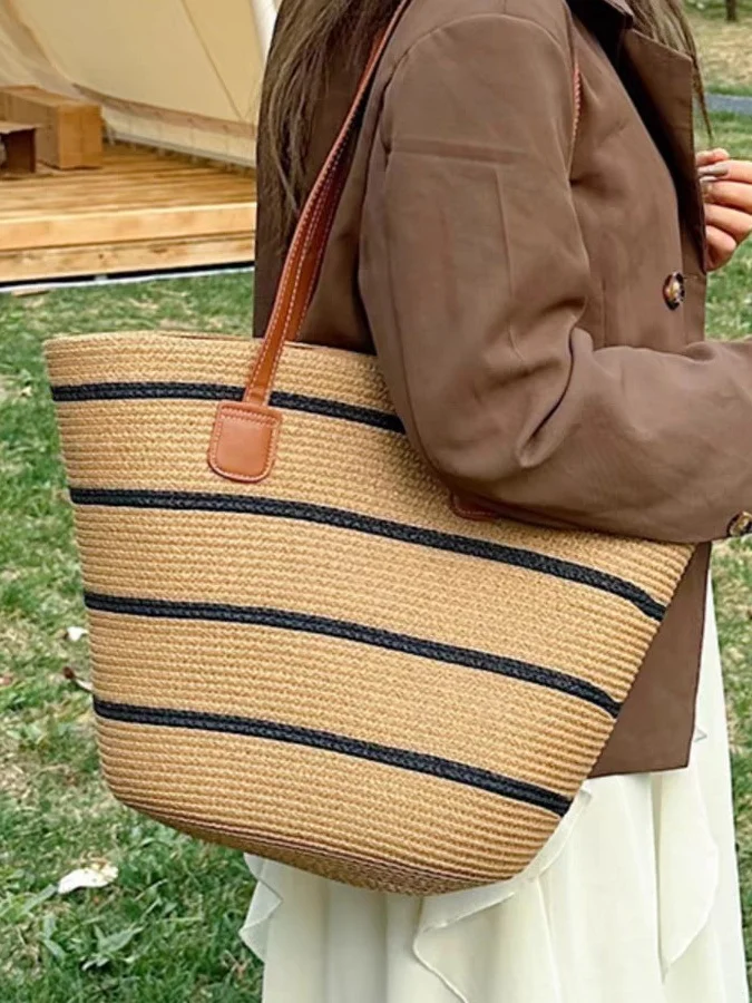 Neu Stroh Tasche Damen Sommer Handtasche Strand Handtasche GROSSE KAPAZITÄT Gewebe Umhängetasche hochwertig Eimer Tasche