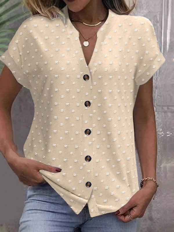 Lässig Polka Dots V-Ausschnitt Kurzarm T-Shirt