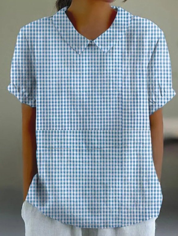Lässig Geometrisch Stehkragen Kurzarm T-Shirt